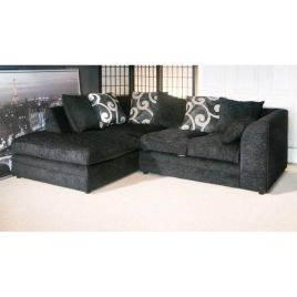 BRITTANY Chenille Fabric 4 Seater L Shaped - Left Hand Facing Corner Sofa - Black