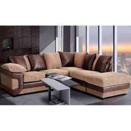 SWANSEA Jumbo Cord 5 Seater L Shaped Scatterback Corner Sofa - Brown and Beige, Right Hand Facing