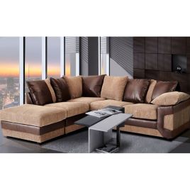 SWANSEA Jumbo Cord 5 Seater L Shaped Scatterback Corner Sofa - Brown and Beige, Left Hand Facing