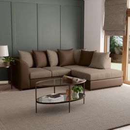 BLAKE Faux Leather 4 Seater L Shaped Scatterback Corner Sofa - Chocolate, Right Hand Facing
