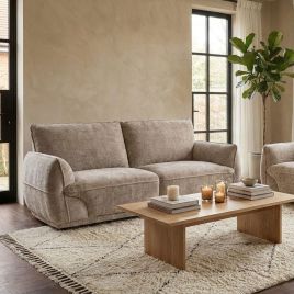 ALDERWYN Fabric 3 Seater Fullback Sofa - Beige