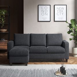 CARVENO Fabric 4 Seater Corner Sofa - L Shaped - Reversible Facing - Grey