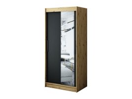 LETORIA 2 Door Mirrored Sliding Wardrobe Black - 100cm