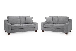 Sofa Set - KAMILA Plush Fabric 3 Seater and 2 Seater Sofa Set Slate 196cm