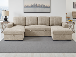 FENTARO Fabric 4 Seater U Shaped Corner Sofa Bed - Beige