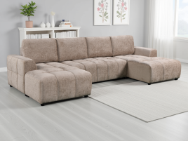 NORVENA Fabric 4 Seater U Shaped Corner Sofa Bed - Beige