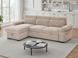 CAVENTO Fabric 3 Seater L Shaped Corner Sofa Bed - Beige, Universal Facing