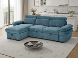 CAVENTO Fabric 3 Seater L Shaped Corner Sofa Bed - Blue, Universal Facing