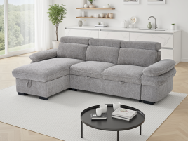 CAVENTO Fabric 3 Seater L Shaped Corner Sofa Bed - Grey, Universal Facing