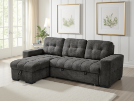 DONATELLO Fabric 3 Seater L Shaped Corner Sofa Bed - Grey, Reversible Facing