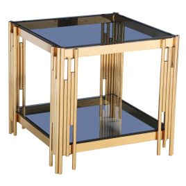 Corfe Contemporary Grey Glass Top Lamp Table with Gold Finish Frame