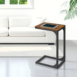 Sofa Table - VERRA C-Shaped Metal Frame End Table - Brown