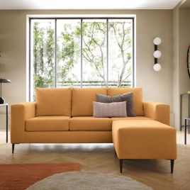 LINCOLN Linen 4 Seater L Shaped - Reversible Corner Sofa - Saffron
