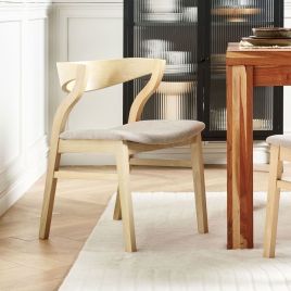 Set of 2 Dining Chairs Light Wood and Beige MAROA