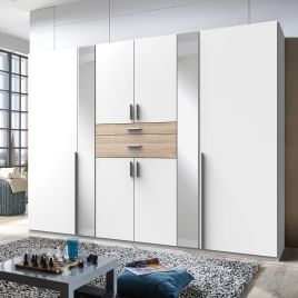 ODENSE 6 Door Mirrored Wardrobe White and Oak - 270cm