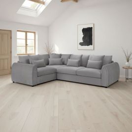 ANDREW Velvet Corner Sofa - L Shaped - Left Hand Facing - Grey