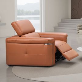 BREVELLO Leather Electric Recliner Armchair - Tan