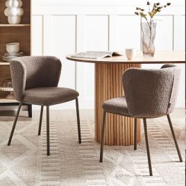 Set of 2 Dining Chairs MINA II Boucle Light Brown