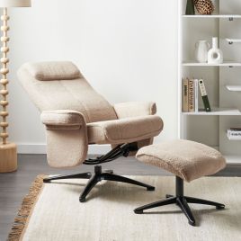 HALDENFORD Boucle Fabric Swivel Recliner Chair - Beige