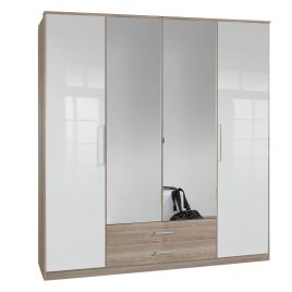 GEMA 4 Door Mirrored Wardrobe Oak and White Gloss - 180cm