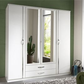 DAYTON 4 Door Mirrored Wardrobe with 2 Drawers White - 180cm