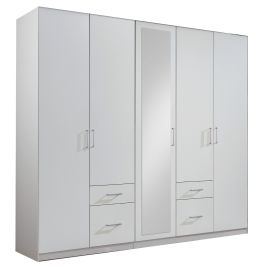 FLOCK 5 Door Mirrored Wardrobe White - 225cm