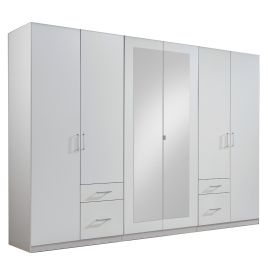 FLOCK 6 Door Mirrored Wardrobe White - 270cm