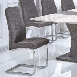 Barnstaple Patterned PU Chrome 2 Chairs Set - Grey