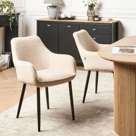 Set of 2 Dining Chairs ALDEN Boucle Light Beige