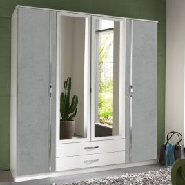 DAYTON 4 Door Mirrored Wardrobe with 2 Drawers White and Grey - 180cm