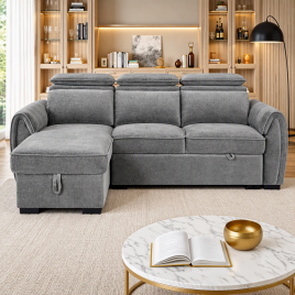 SELWICK Fabric 3 Seater L Shaped Sofa Bed - Reversible Facing - Dark Grey