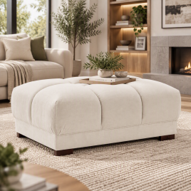 Footstool - SUSAN Plush Velvet Foostool Cream 125cm