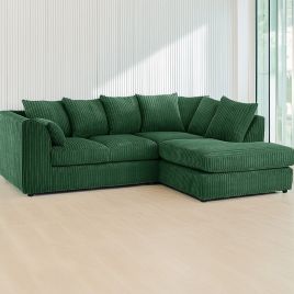 DESMOND Jumbo Cord 4 Seater L Shaped - Right Hand Facing Corner Sofa - Green