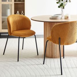 Set of 2 Dining Chairs MILES Corduroy Orange