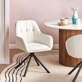 CHELDON Fabric Swivel Dining Chair - Off White