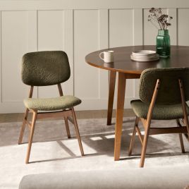 FLINBOROUGH Wooden Dining Chairs - Set of 2 - Dark Brown with Green