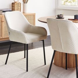 Set of 2 Dining Chairs LOVERNA Corduroy Off-White