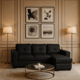 Ballymena Luxurious Corner 3 Seater Sofa in Bonded Leather - Black