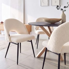 DURNESSLEY Boucle Fabric Dining Chairs - Set of 2 - White