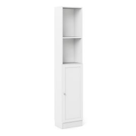 WRAYNE Tall Narrow Bookcase Combination Storage Cabinet with 4 Shelves and Glass Door - White