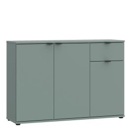 HELION Wide Sideboard Cupboard with 3 Doors and Drawer - Sage Green