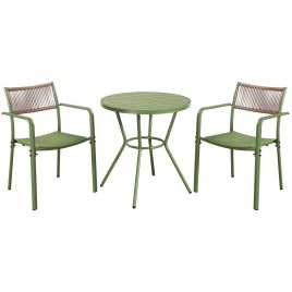 RAVINA 3 Piece Garden Bistro Set - Rope Back Armchairs - Moss Green