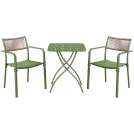 RAVINA 3 Piece Garden Bistro Set - Rope Back Armchairs and Folding Table - Moss Green