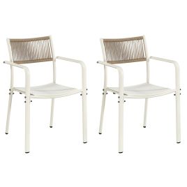 RAVINA 2 Piece Rope Back Bistro Garden Armchairs - White