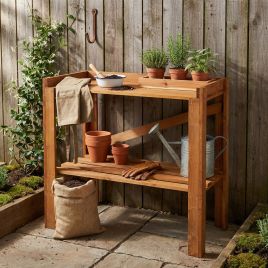 CHUNK Wax Treated Garden Potting Table - Dark Wood