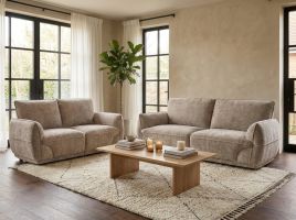 ALDERWYN Fabric 3 and 2 Seater Fullback Sofa Set - Beige