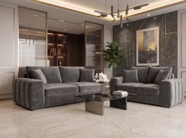 PENLEIGH Fabric 3 and 2 Seater Sofa Set - Grey