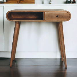 Sustainable Style Crossett Chestnut 1-Drawer Shilf Desk for Functional Work or Study Space Crafted Solid Mango Wood