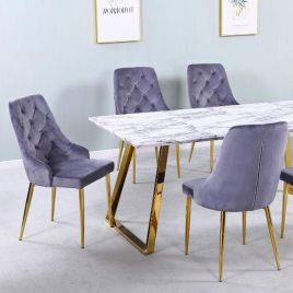 Luxurious Seating Ottawa Set of 4 Light Grey Velvet Dining Chairs - Gold Chrome Legs