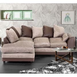 DYLAN Chenille Fabric 4 Seater L Shaped - Left Hand Facing Corner Sofa - Brown and Beige
